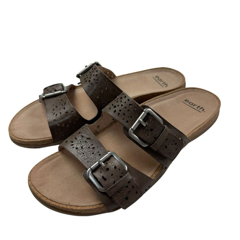 Earth Origins Sand Antigua Leather Sandals 10M Leather Warm Taupe Slides Shoes